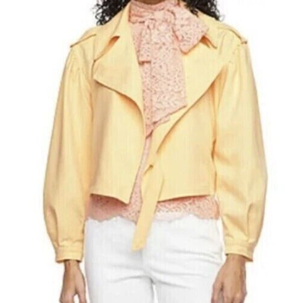 RyeGrass Cropped Jacket Women's 3X Yellow Side Tie Puff Sleeve Open Front B62